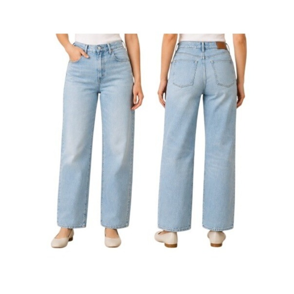 AE77 Womens 14 Short Stovepipe High Rise‎ Straight Leg Jeans Light Wash